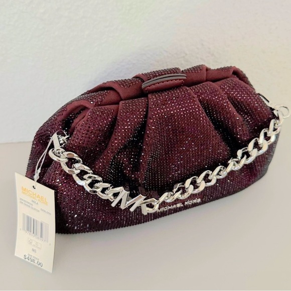 NWT MICHAEL MICHAEL KORS Nola Small Crystal Embellished Chain Crossbody Oxblood - Picture 9 of 16